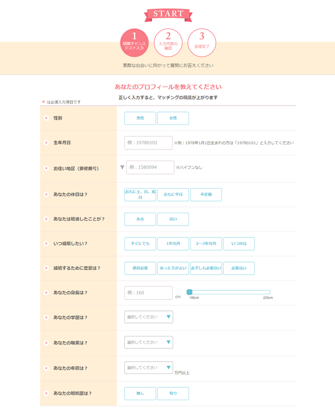 楽天オーネット　結婚チャンステストの流れ①